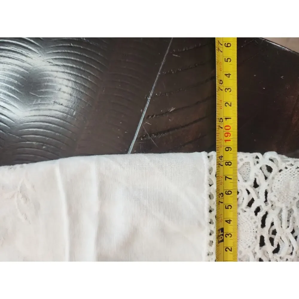 Vintage Handmade Crochet Lace Table Runner White Linen Floral 75x24